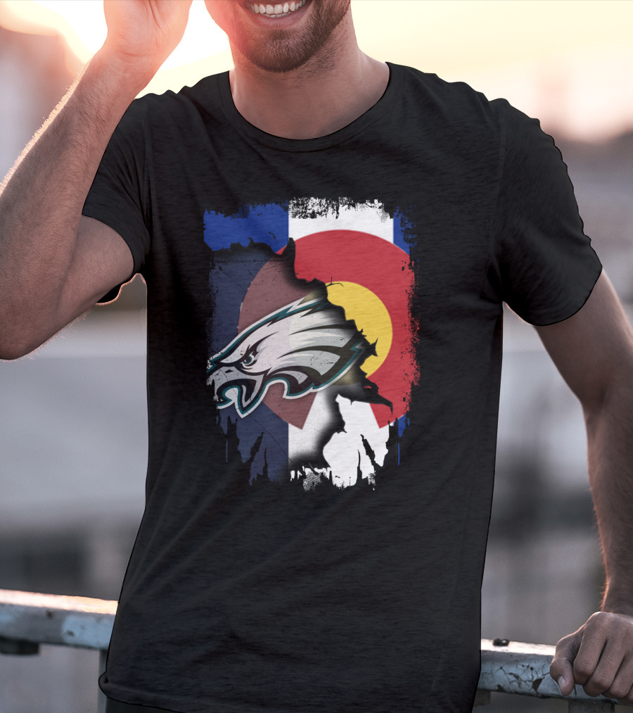 Colorado Flag With Philadelphia Eagles Head Emblem T-Shirt