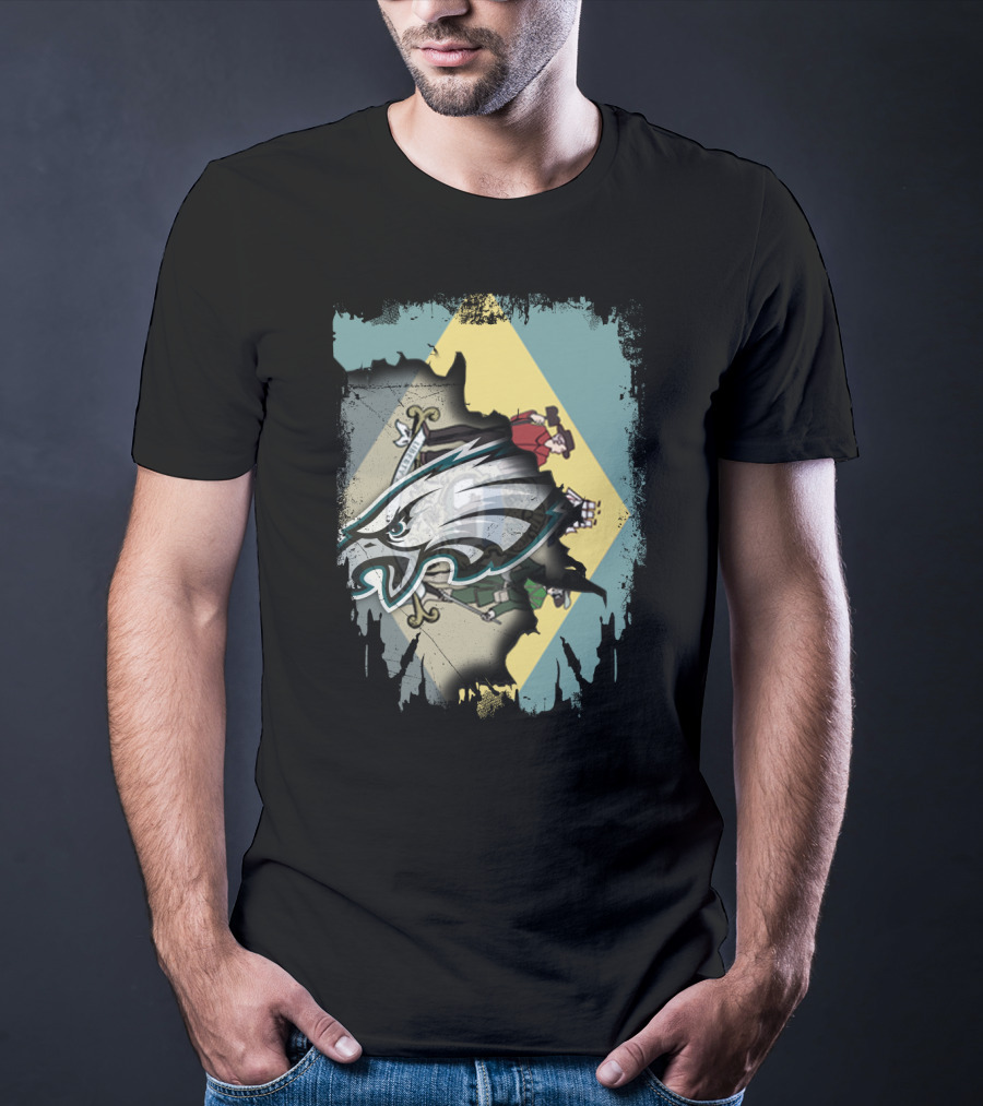 Delaware Flag With Philadelphia Eagles Logo Fusion T-Shirt