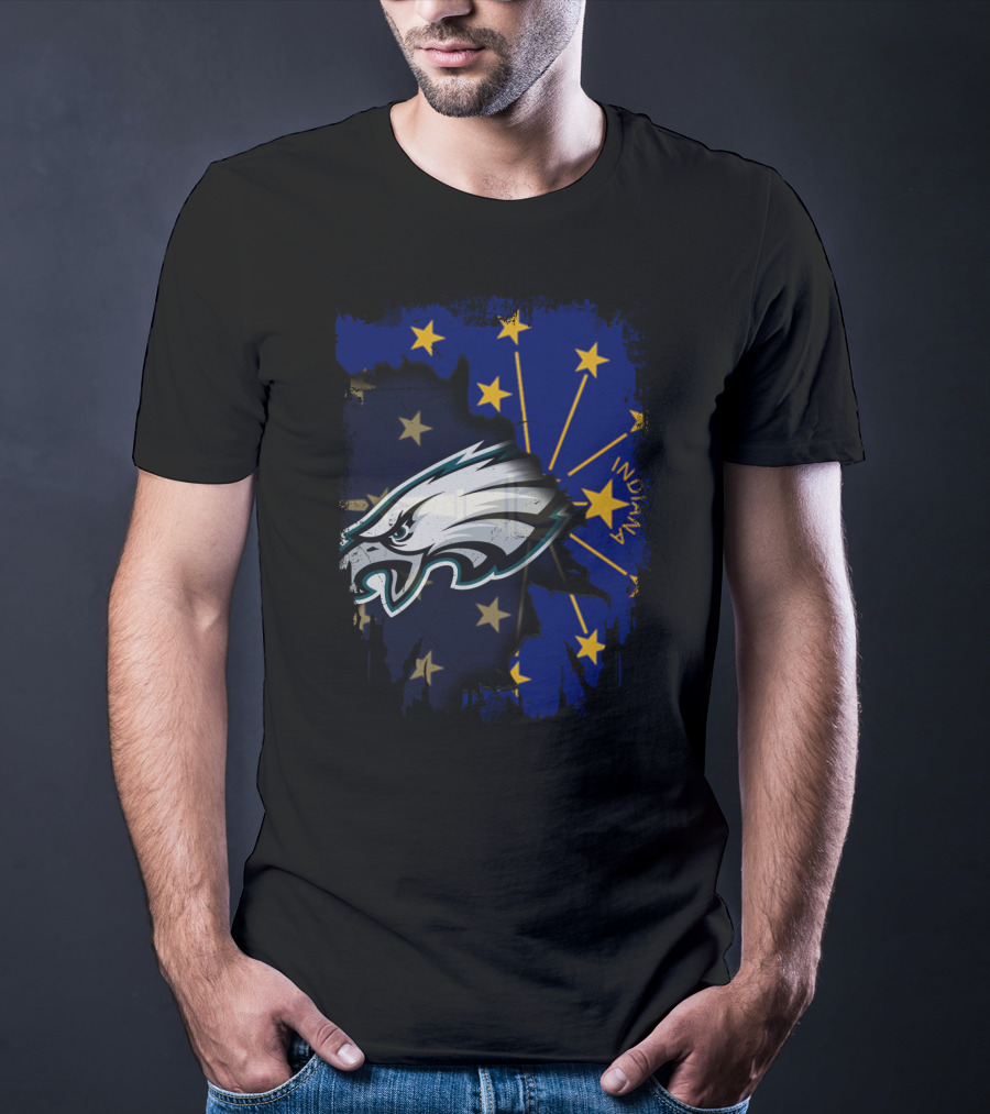 Indiana State Flag With Eagles Mascot Together T-Shirt