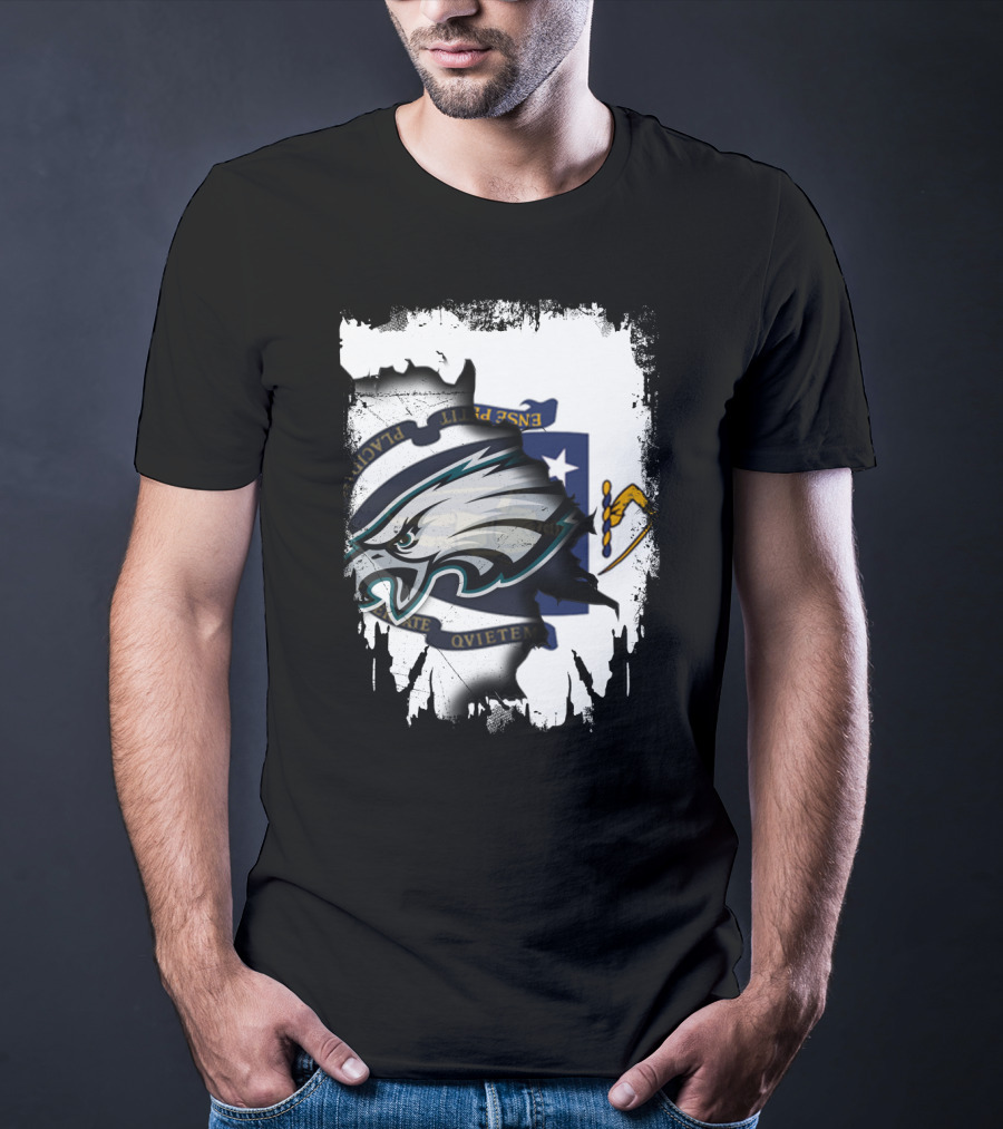 Eagles And Massachusetts Flag United Together T-Shirt