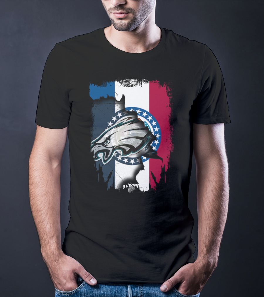 Missouri State Flag Background With Eagles NFL Team T-Shirt