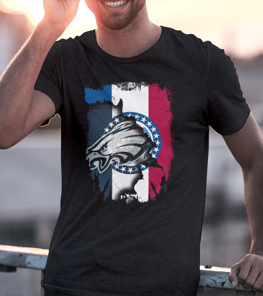 Missouri State Flag Background With Eagles NFL Team T-Shirt