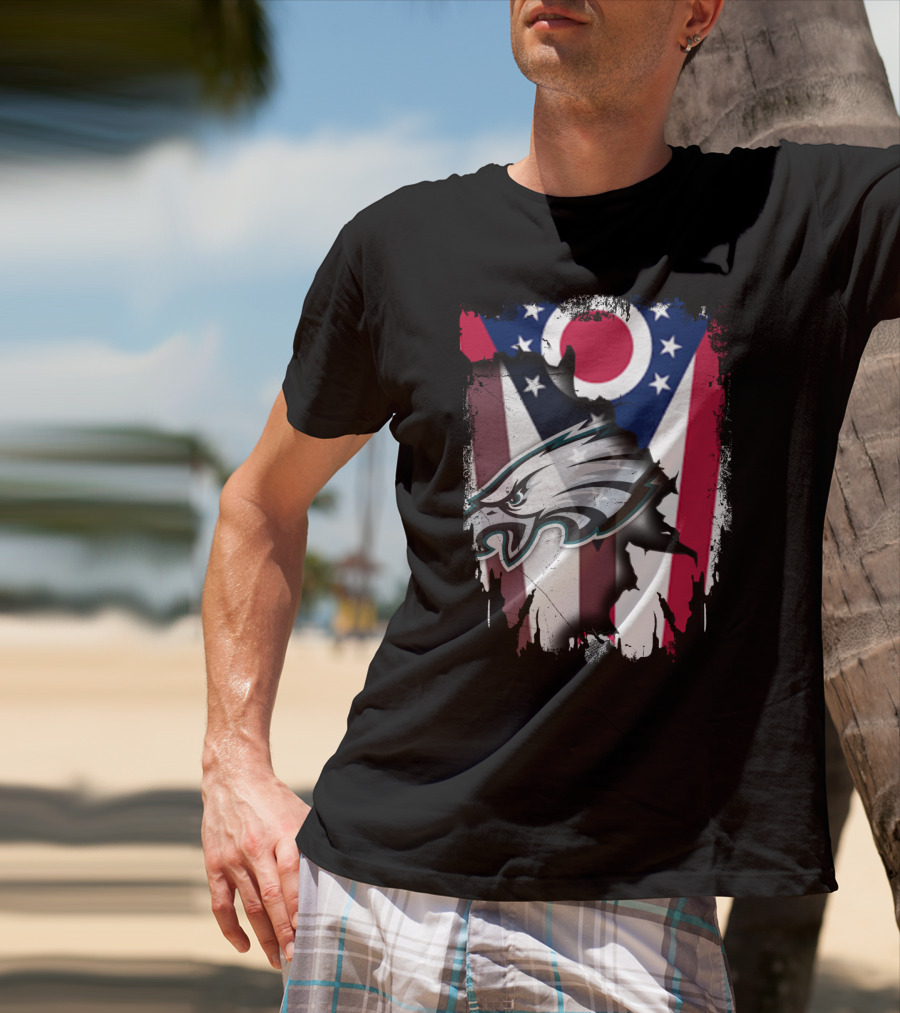 Ohio Flag With Philadelphia Eagles Logo Together T-Shirt
