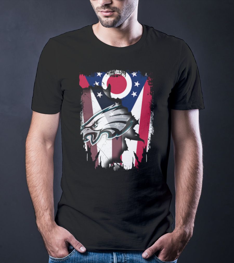 Ohio Flag With Philadelphia Eagles Logo Together T-Shirt