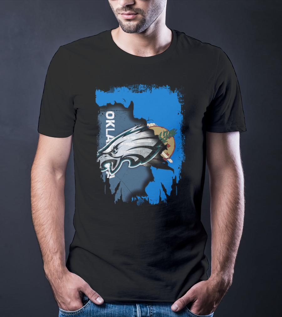 Oklahoma With Philadelphia Eagles Logo And Oklahoma State Flag T-Shirt