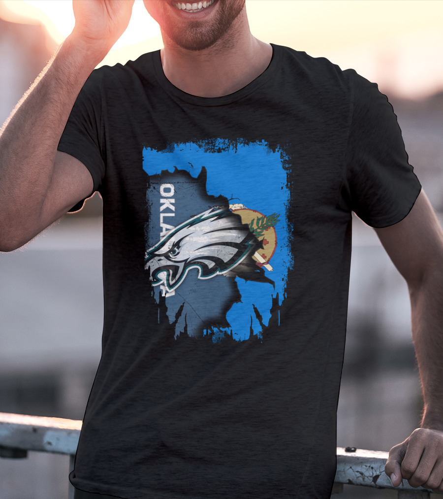 Oklahoma With Philadelphia Eagles Logo And Oklahoma State Flag T-Shirt