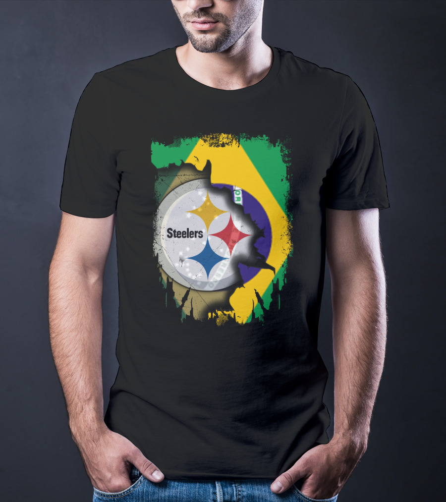 Together Brazil Steelers Flag And Logo Fusion T-Shirt