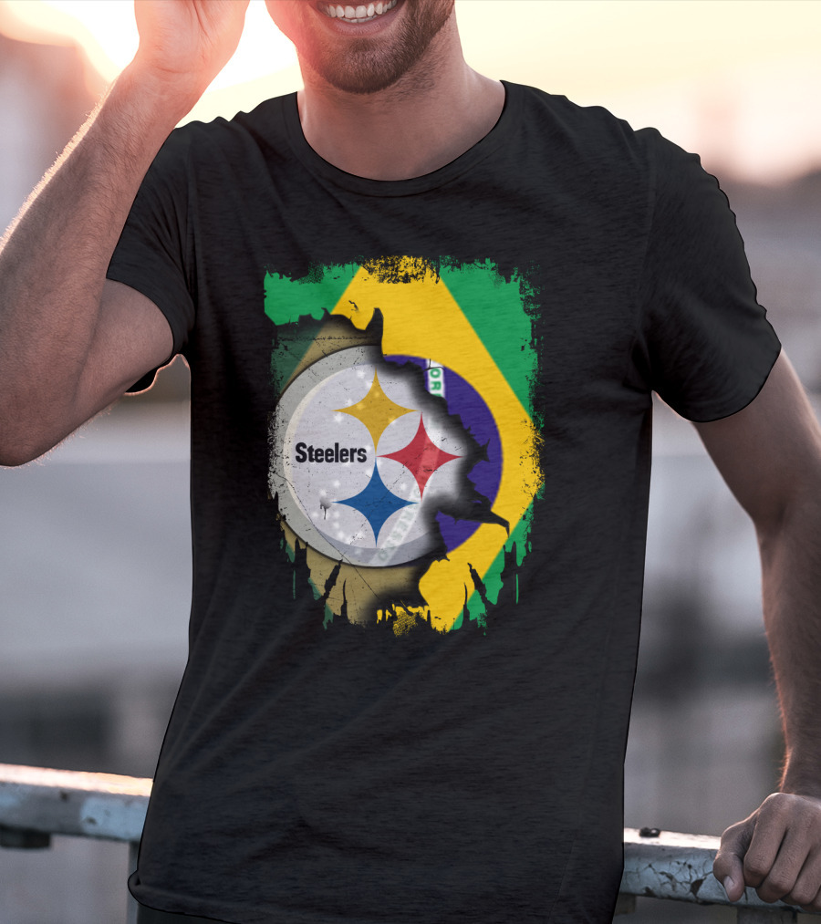 Together Brazil Steelers Flag And Logo Fusion T-Shirt