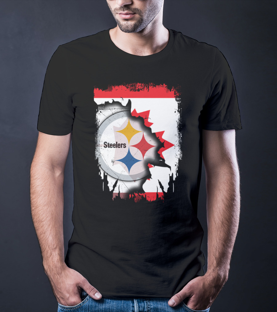 Steelers Logo With Canadian Flag Torn T-Shirt
