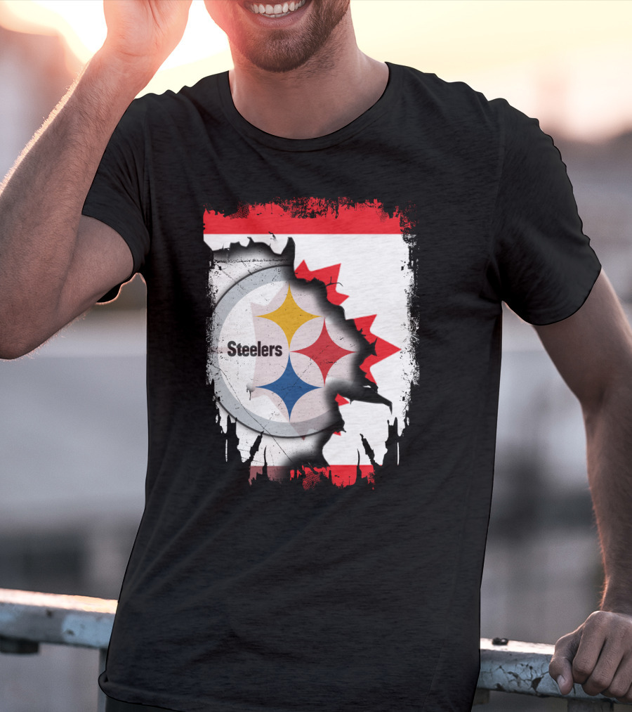 Steelers Logo With Canadian Flag Torn T-Shirt