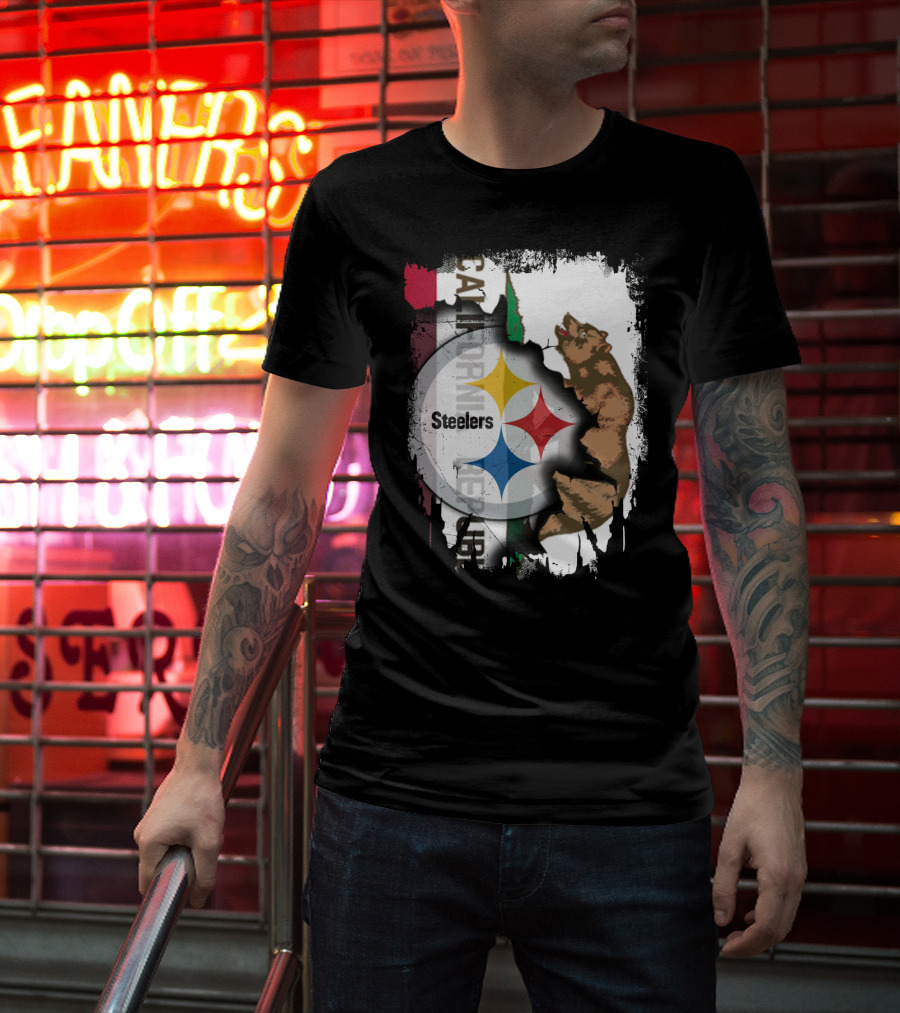 California Bear With Steelers Logo Fusion T-Shirt