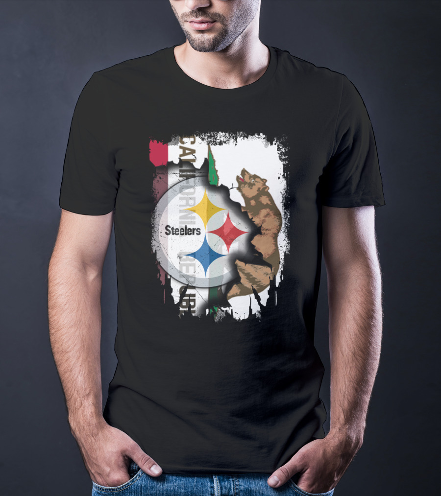 California Bear With Steelers Logo Fusion T-Shirt