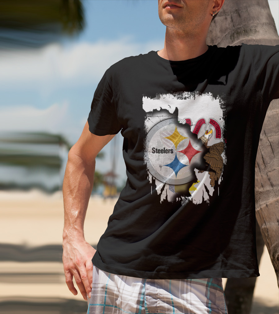 Illinois And Steelers Unity Emblem With State Symbols And NFL T-Shirt