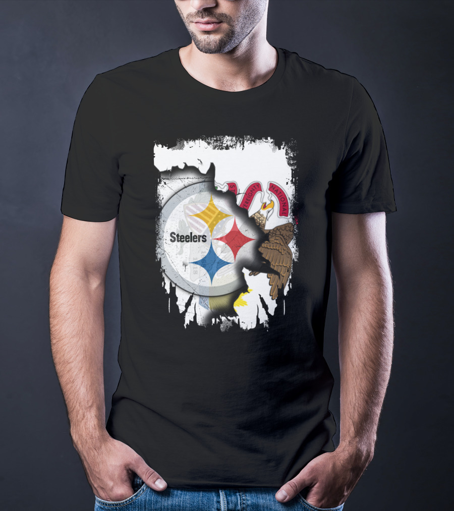 Illinois And Steelers Unity Emblem With State Symbols And NFL T-Shirt