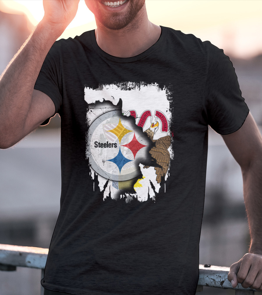 Illinois And Steelers Unity Emblem With State Symbols And NFL T-Shirt
