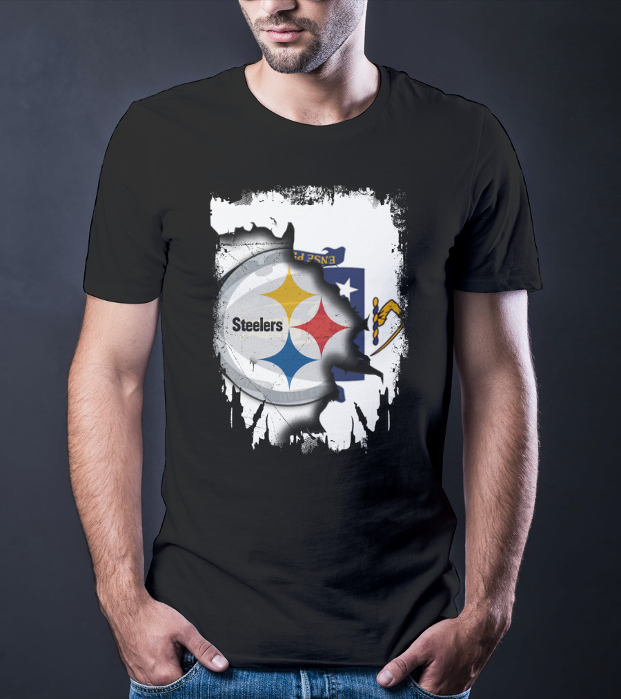 Together Massachusetts With Steelers Emblem On State Flag Background T-Shirt