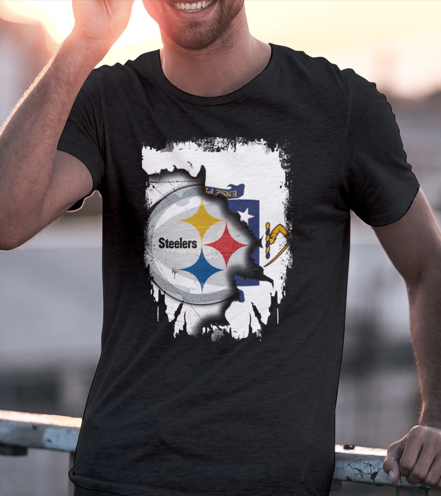 Together Massachusetts With Steelers Emblem On State Flag Background T-Shirt