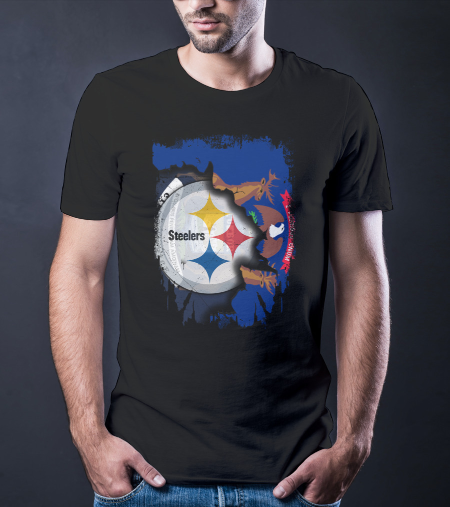 Together Michigan Emblem Featuring Steelers Logo Integration T-Shirt