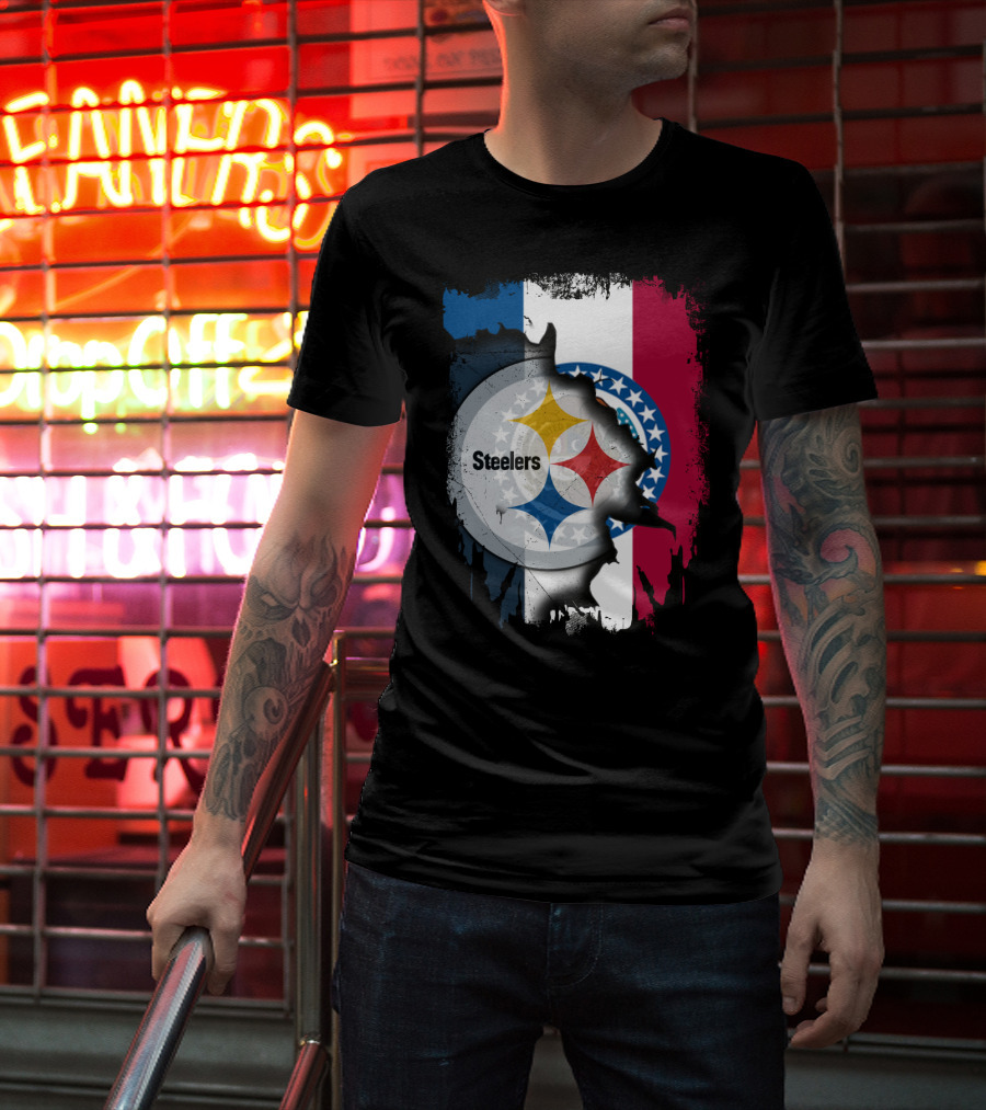 Steelers Emblem On Missouri Flag Background T-Shirt