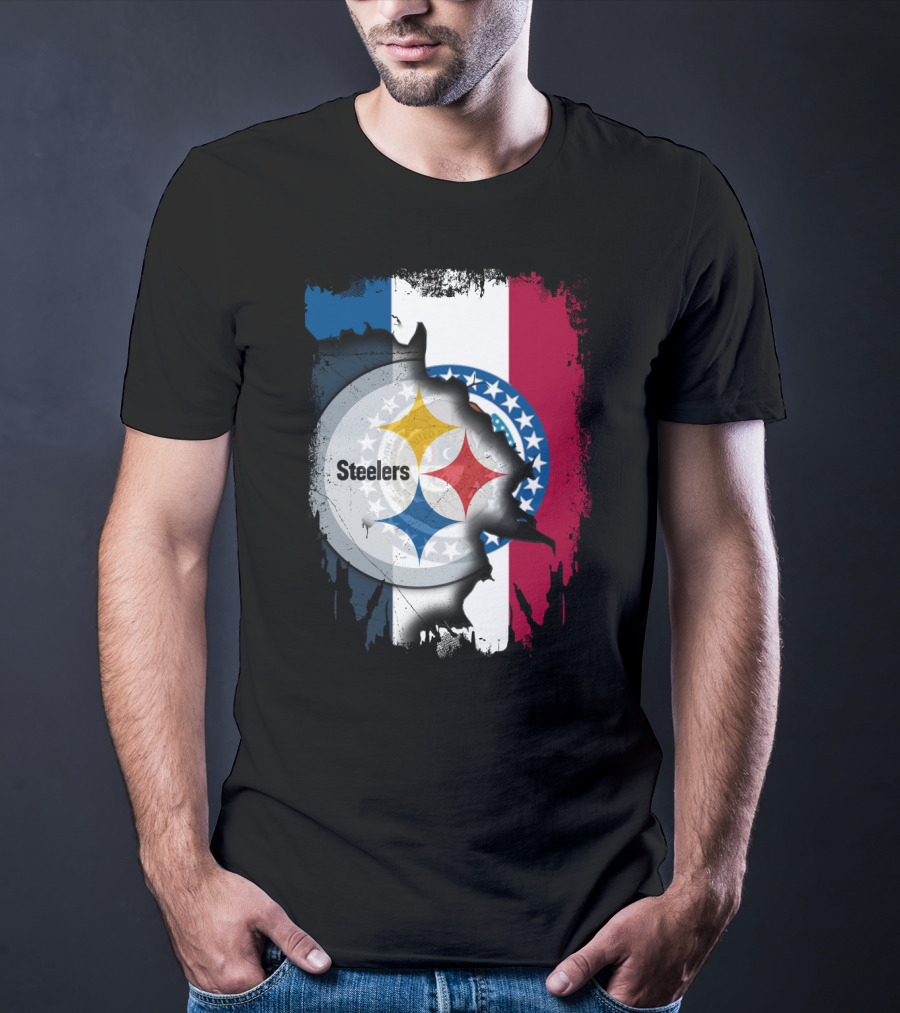 Steelers Emblem On Missouri Flag Background T-Shirt