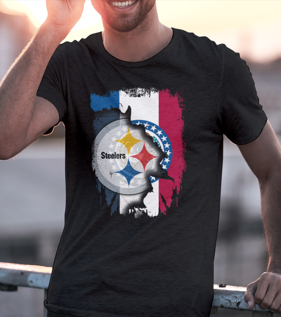 Steelers Emblem On Missouri Flag Background T-Shirt
