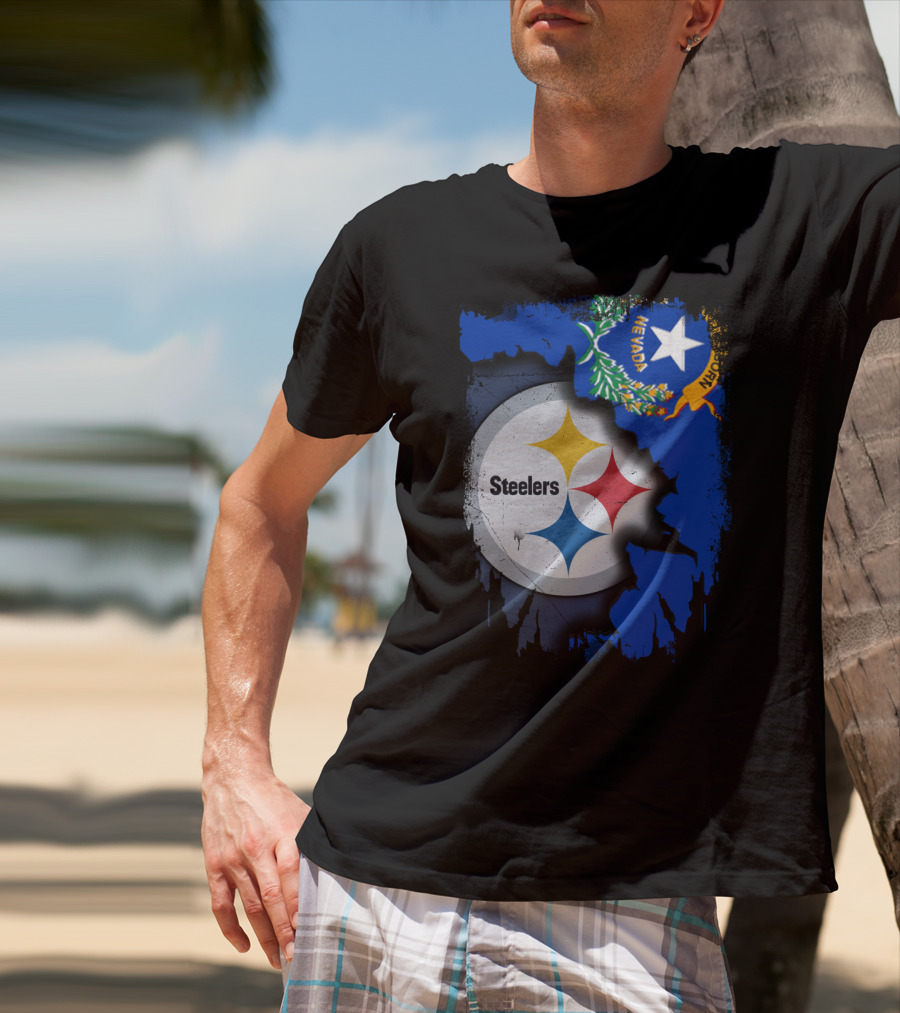 Nevada Steelers Fan Collaboration With State Flag Elements T-Shirt