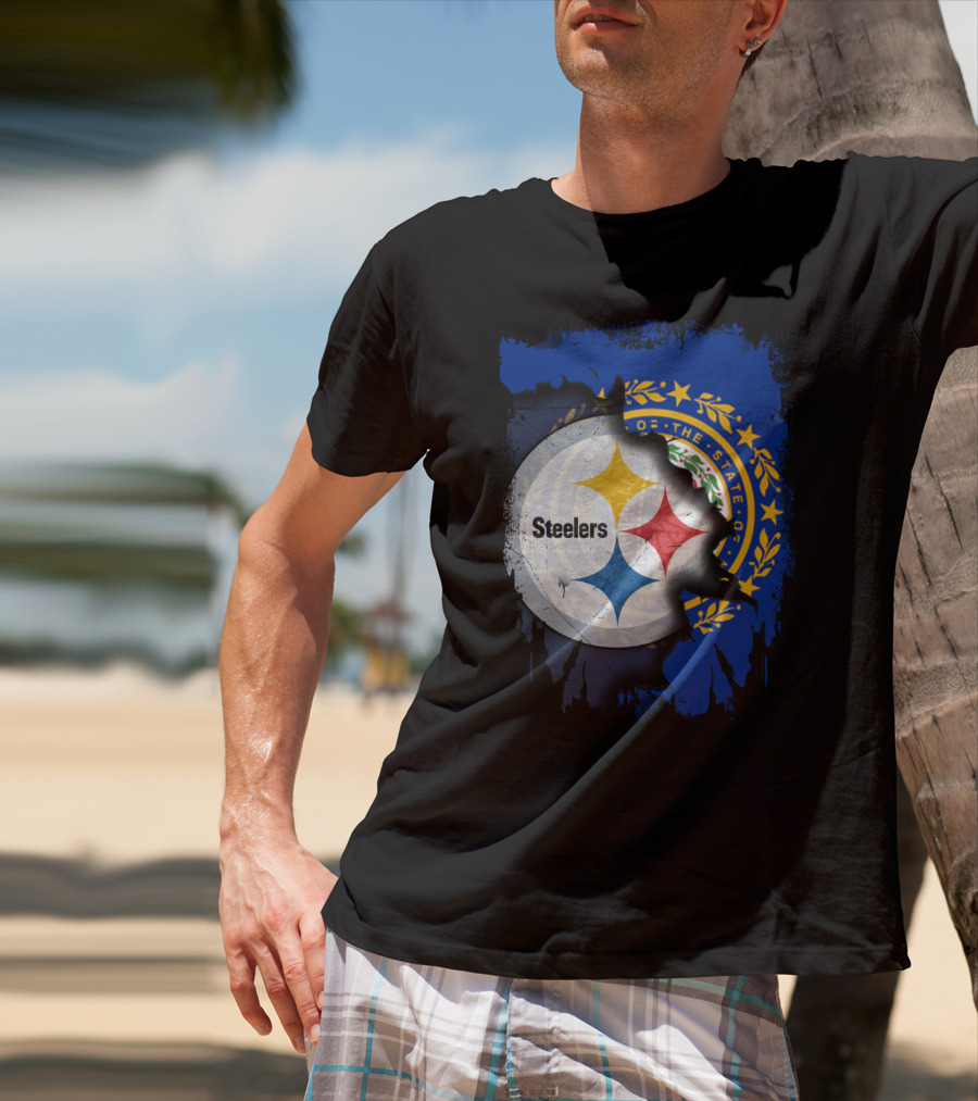 New Hampshire And Pittsburgh Steelers Emblem Fusion T-Shirt