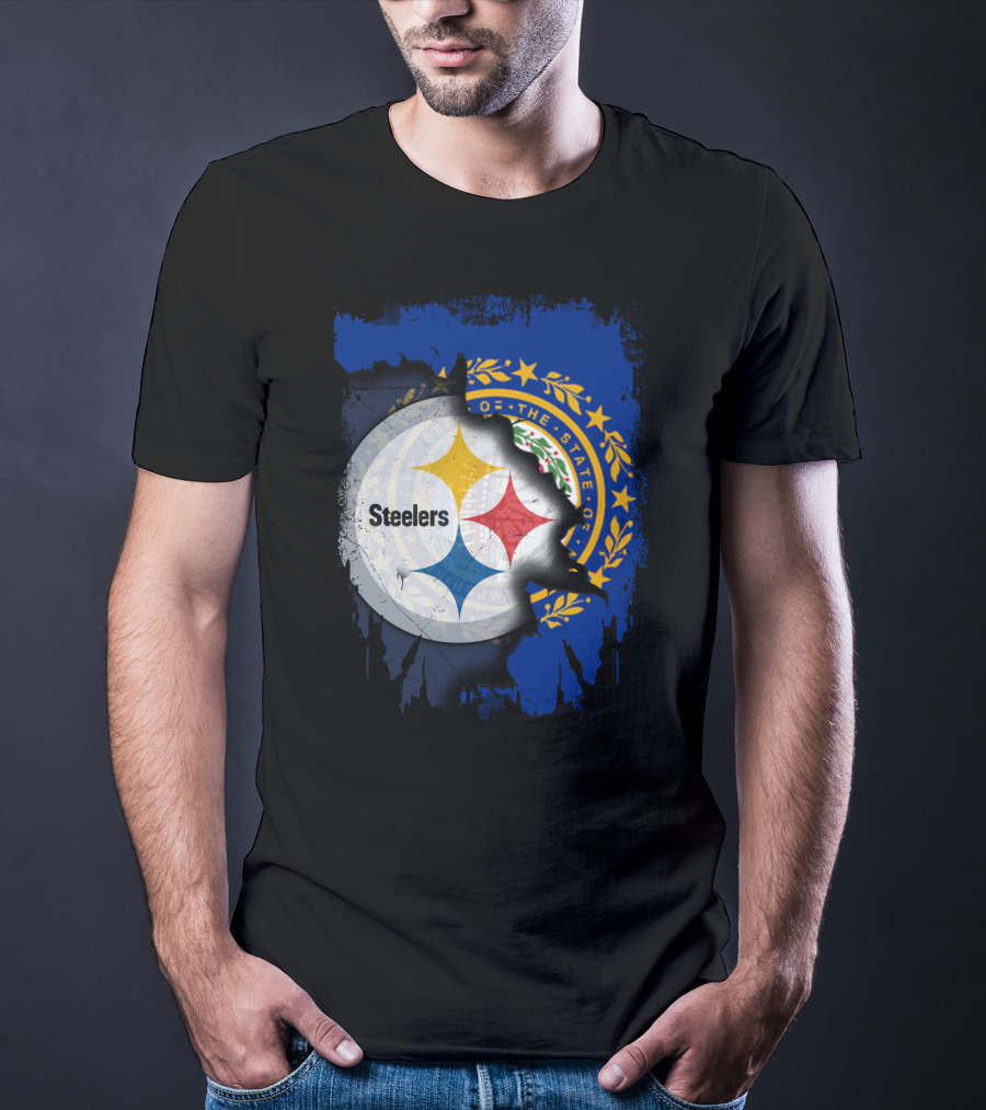 New Hampshire And Pittsburgh Steelers Emblem Fusion T-Shirt