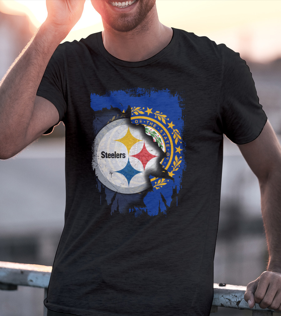 New Hampshire And Pittsburgh Steelers Emblem Fusion T-Shirt