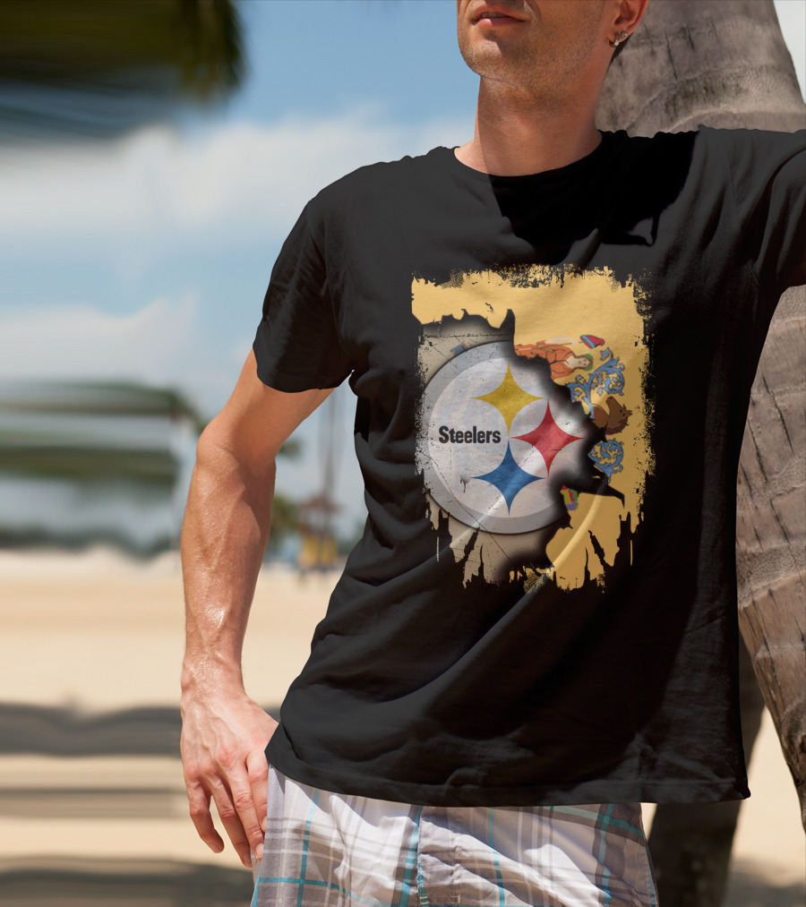 Steelers Logo Within New Jersey Map T-Shirt
