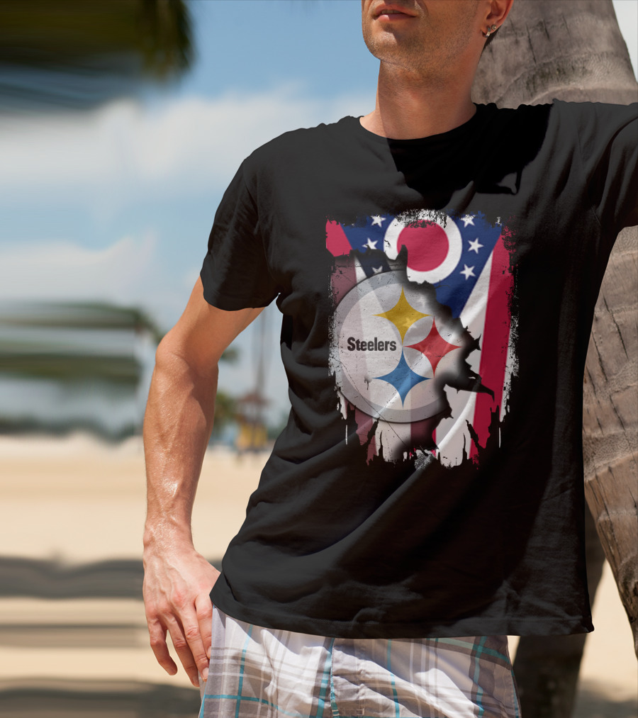 Ohio Steelers Fusion With Flag T-Shirt