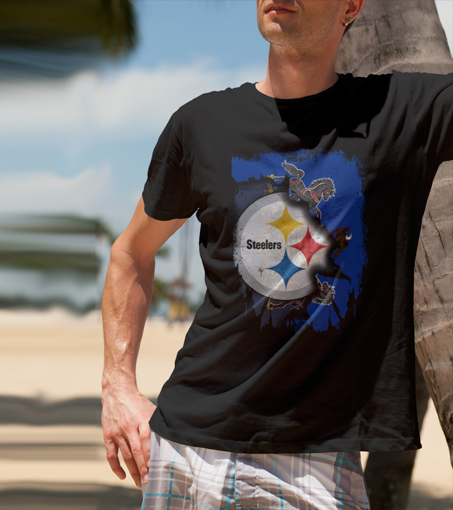 Steelers Together Pennsylvania With Horses And Eagle On Grunge Blue Background T-Shirt