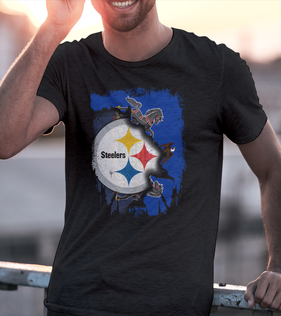 Steelers Together Pennsylvania With Horses And Eagle On Grunge Blue Background T-Shirt