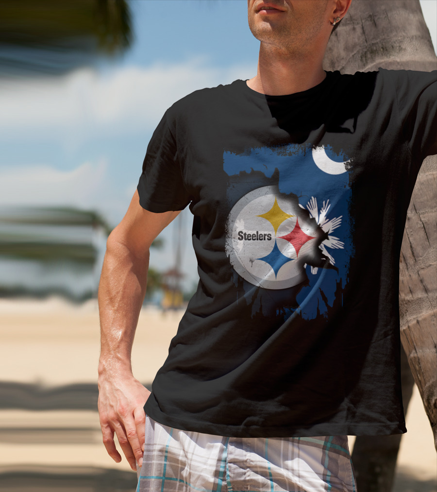 Steelers Logo Integrated With South Carolina Flag Elements T-Shirt