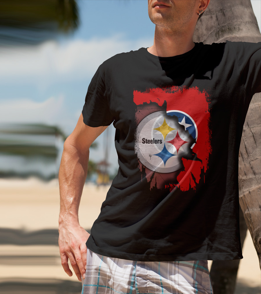 Tennessee And Steelers Fusion With Flag T-Shirt