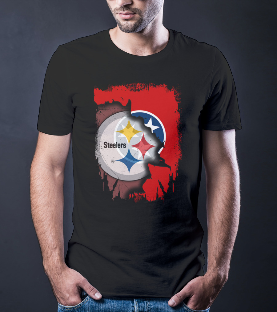 Tennessee And Steelers Fusion With Flag T-Shirt