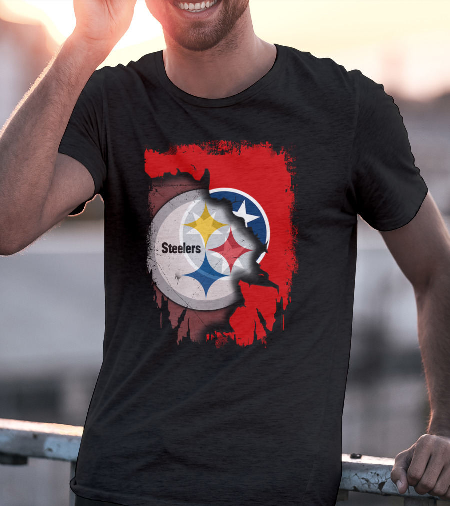 Tennessee And Steelers Fusion With Flag T-Shirt