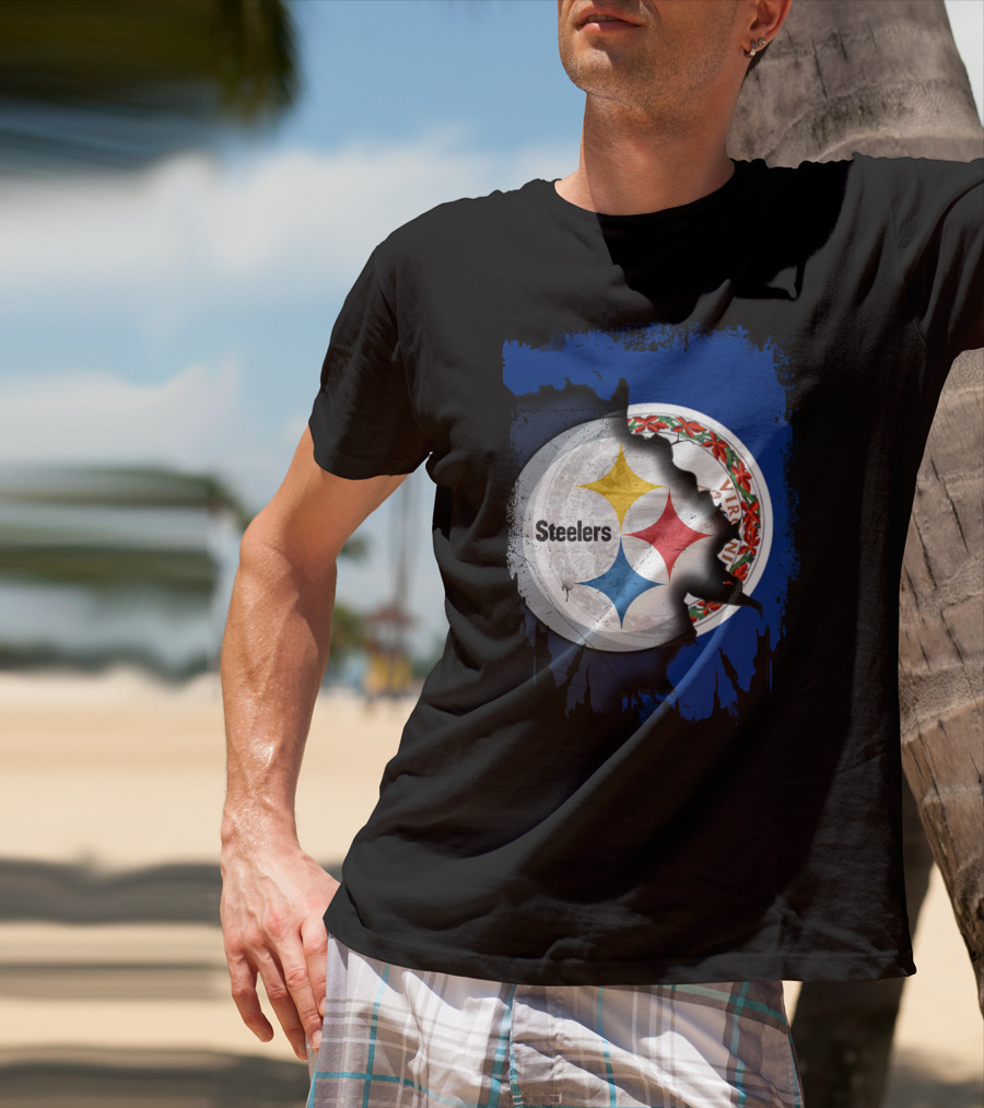Virginia State Flag With Pittsburgh Steelers Logo Fusion T-Shirt