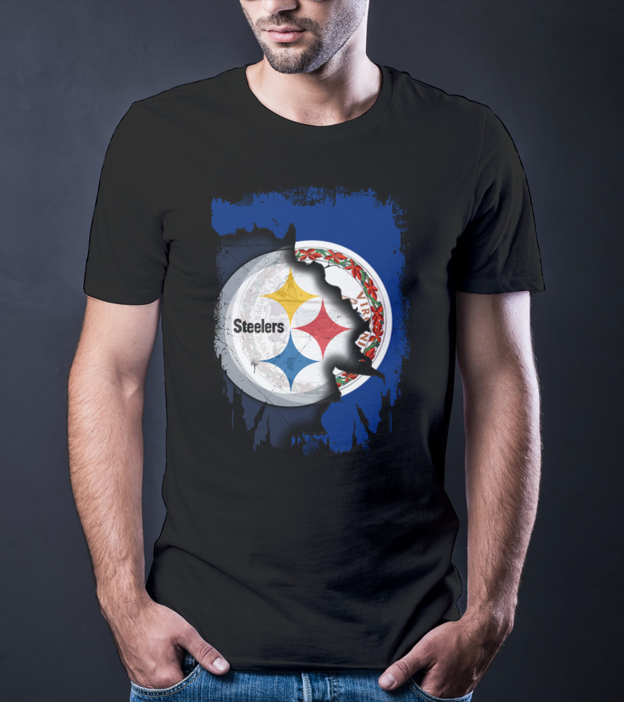 Virginia State Flag With Pittsburgh Steelers Logo Fusion T-Shirt