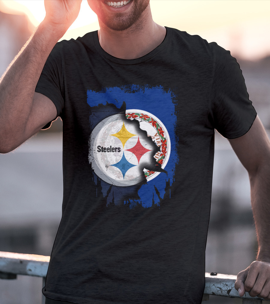 Virginia State Flag With Pittsburgh Steelers Logo Fusion T-Shirt