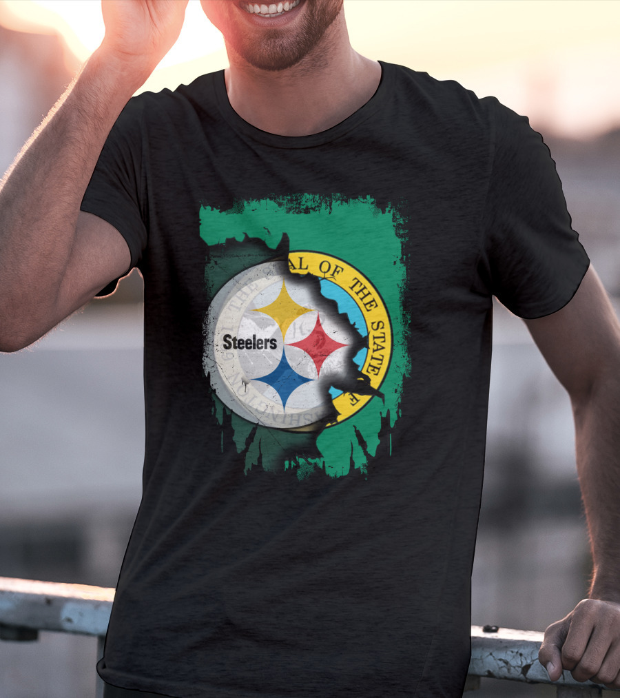 Washington State Meets Steelers Football Emblem T-Shirt