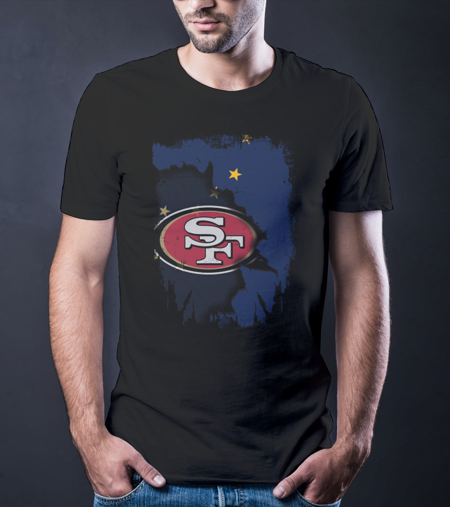 Together Alaska With San Francisco 49ers Logo And Alaska Flag Map T-Shirt