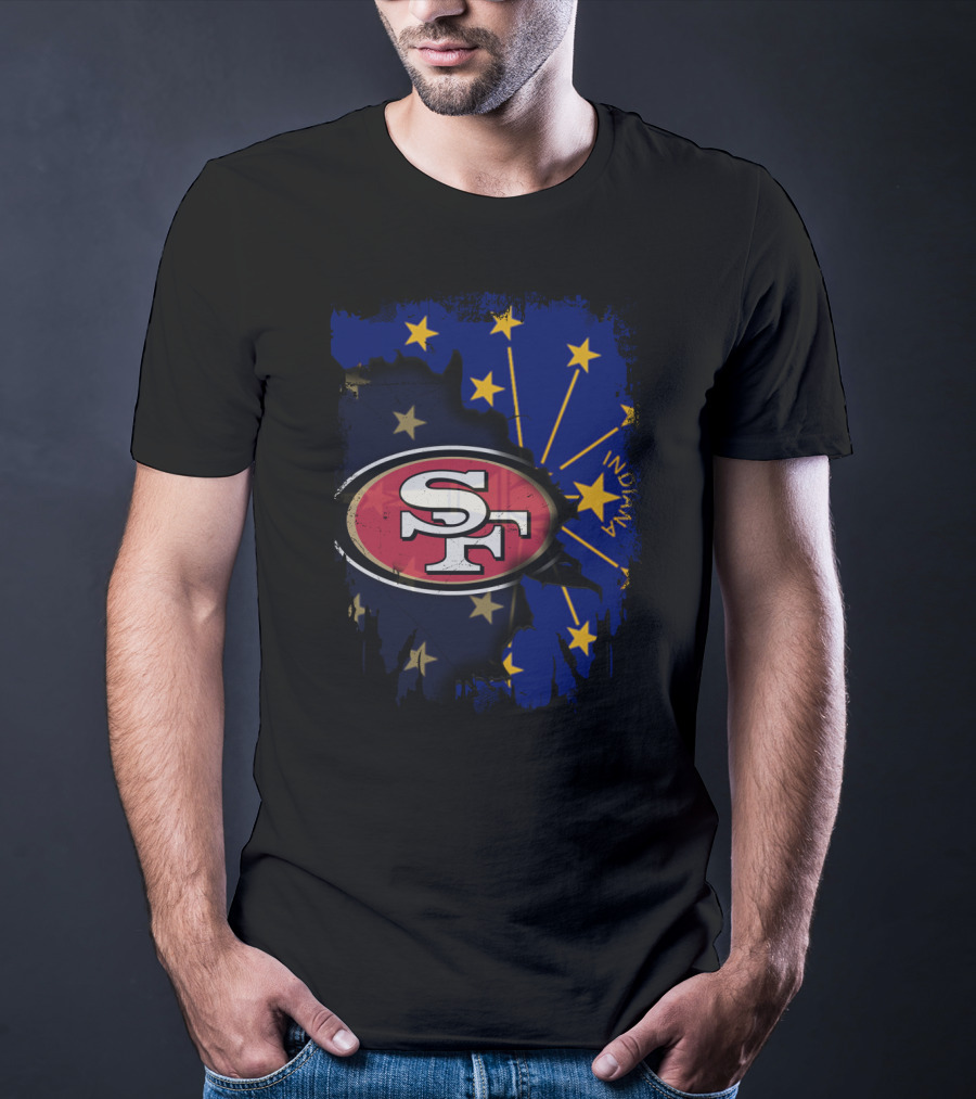 Indiana And San Francisco 49ers United With Indiana Flag Stars T-Shirt