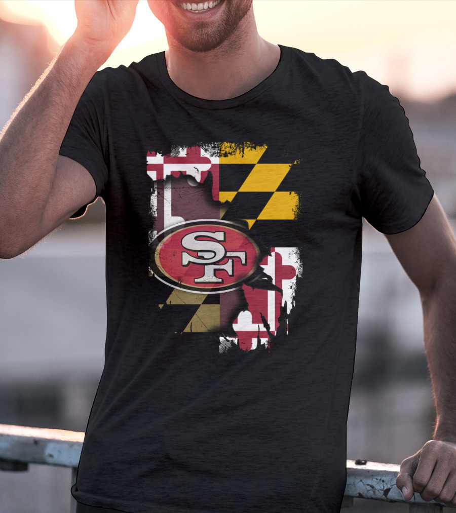 Maryland Flag With San Francisco 49ers Logo Together T-Shirt