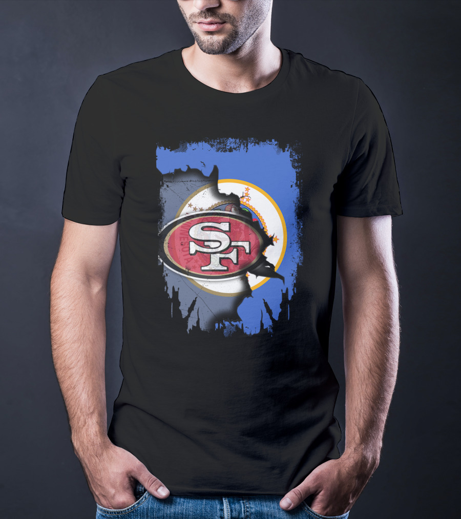 Minnesota State Flag With San Francisco 49ers Logo Overlay T-Shirt
