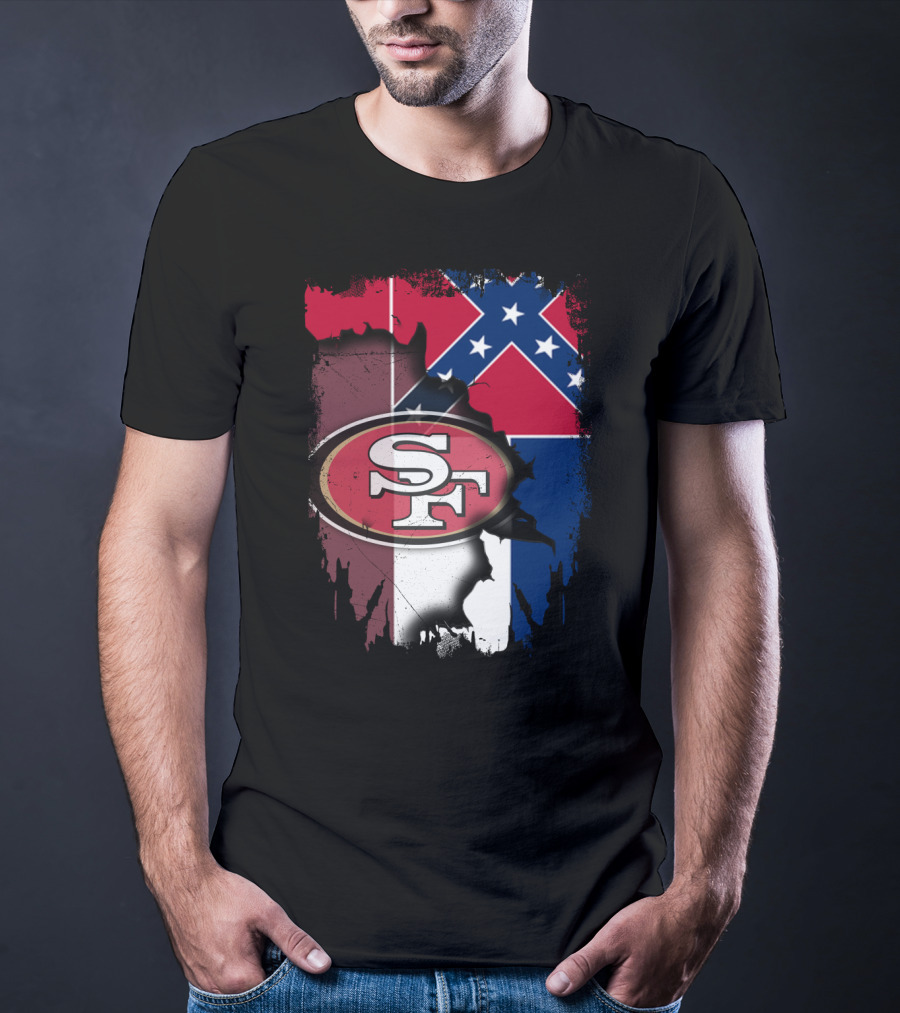 San Francisco 49ers Logo With Mississippi Flag Background T-Shirt