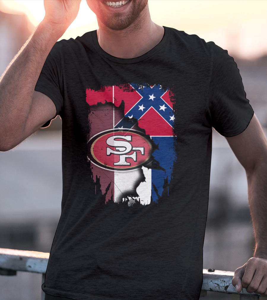 San Francisco 49ers Logo With Mississippi Flag Background T-Shirt
