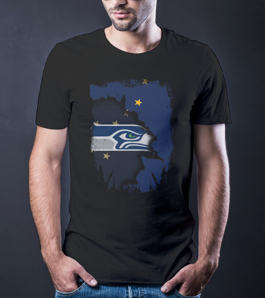 Alaska Map With Seattle Seahawks Logo And Stars T-Shirt
