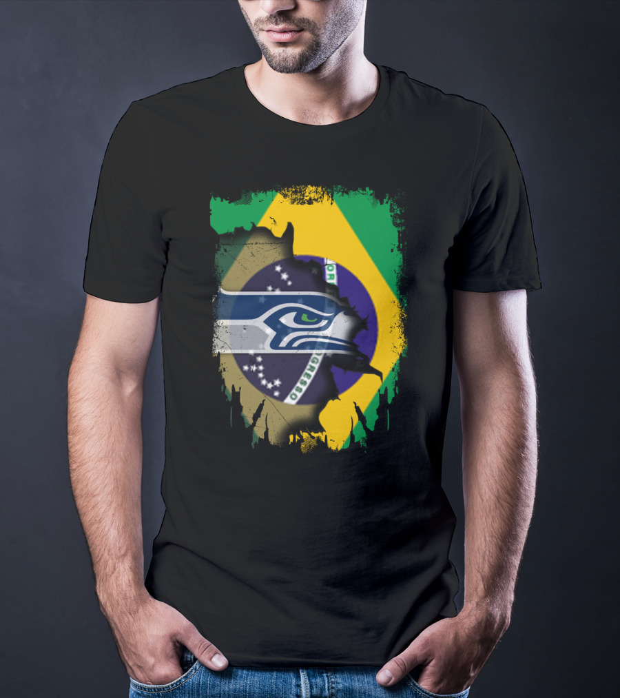 Together Brazil With Seahawks Over Brazilian Flag T-Shirt