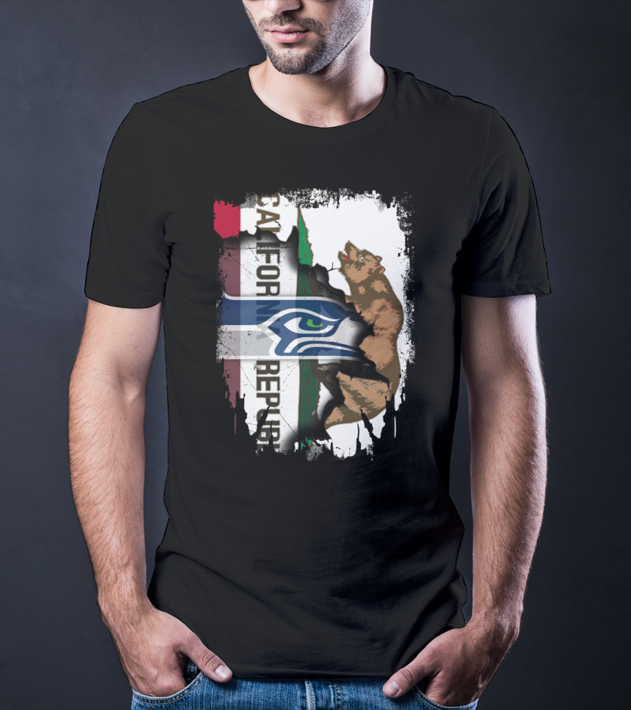 Together California Republic With Seahawks Logo Bear T-Shirt